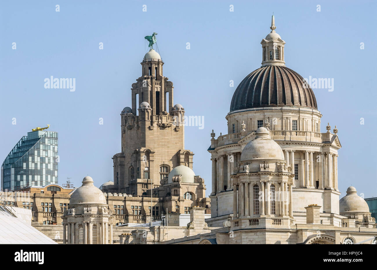 Lo skyline storico nel porto di Liverpool, Inghilterra, Regno Unito Foto Stock
