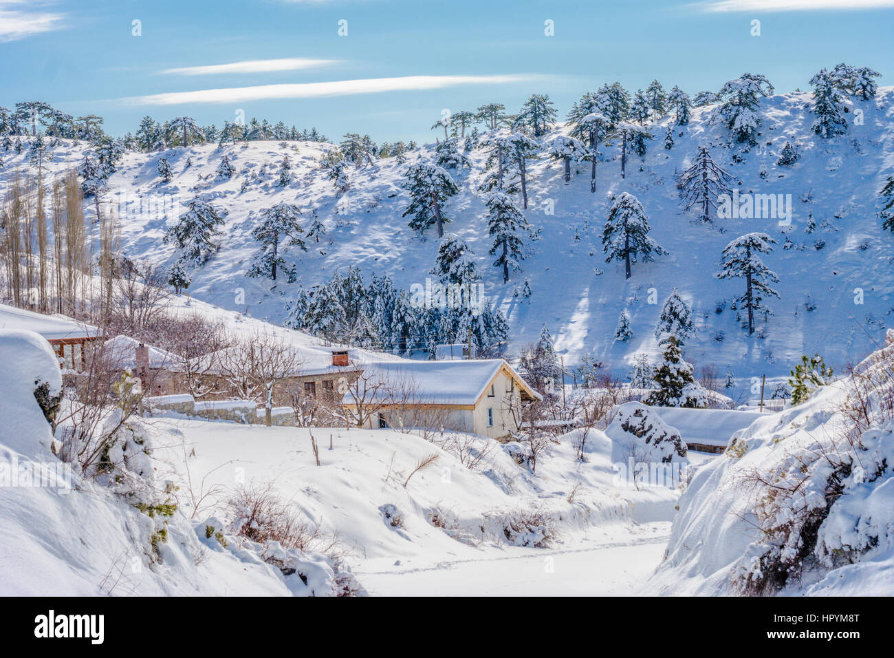 Inverno mountan e foresta di scena in Turchia,montagne vicine costa mediterranea fethiye antalya Foto Stock
