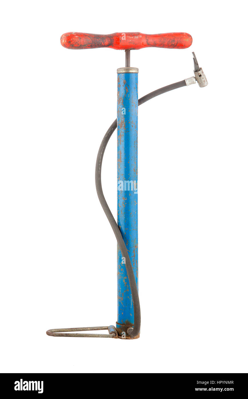 Weathered classic pompa da bicicletta in colore rosso e blu Foto Stock