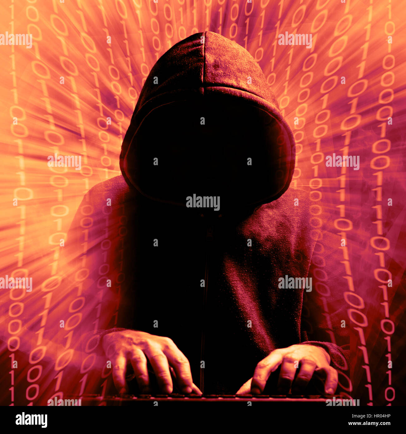 Hacker in azione, il concetto di criminalità informatica Foto Stock