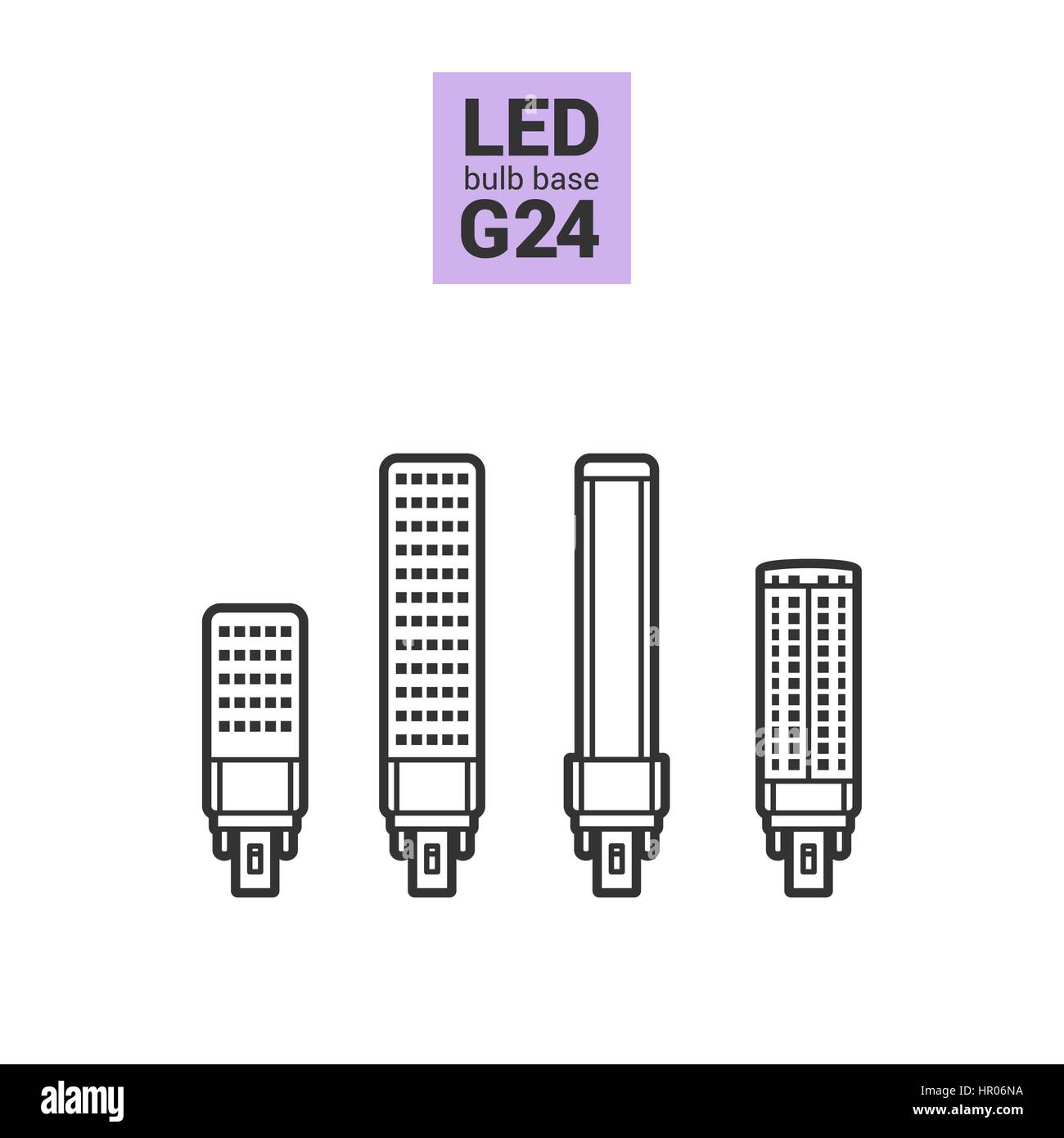 LED lampadine con G24 base, vettore icona di contorno impostato su sfondo bianco Illustrazione Vettoriale