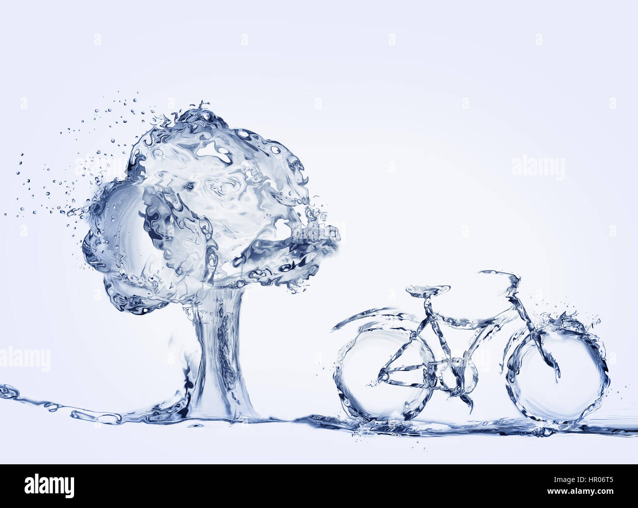 Una bicicletta fatta di acqua per rappresentare eco-friendly trasporto parcheggiato di fronte alla struttura. Foto Stock