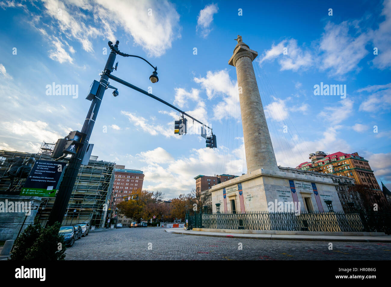 Il Monumento di Washington, in Mount Vernon, Baltimore, Maryland. Foto Stock