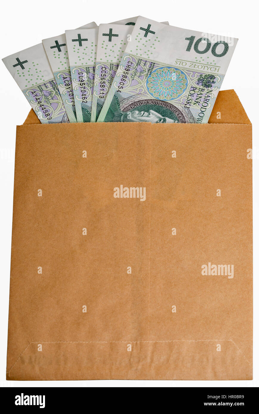 Zloty polacco cento banconote in carta avvolgono isolati su sfondo bianco closeup Foto Stock