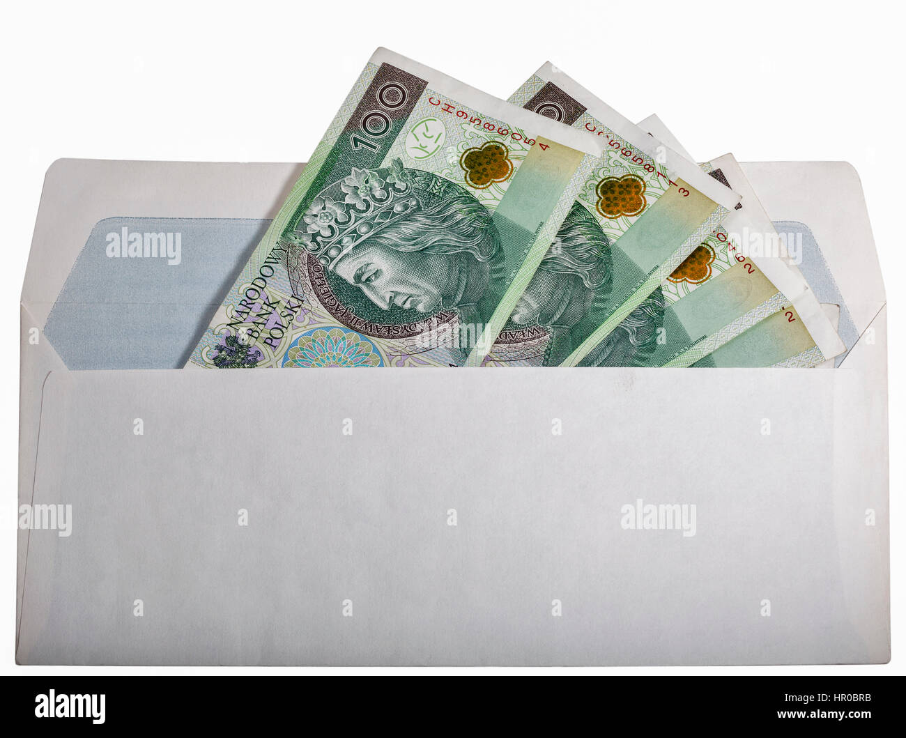 Zloty polacco cento banconote in carta avvolgono isolati su sfondo bianco closeup Foto Stock