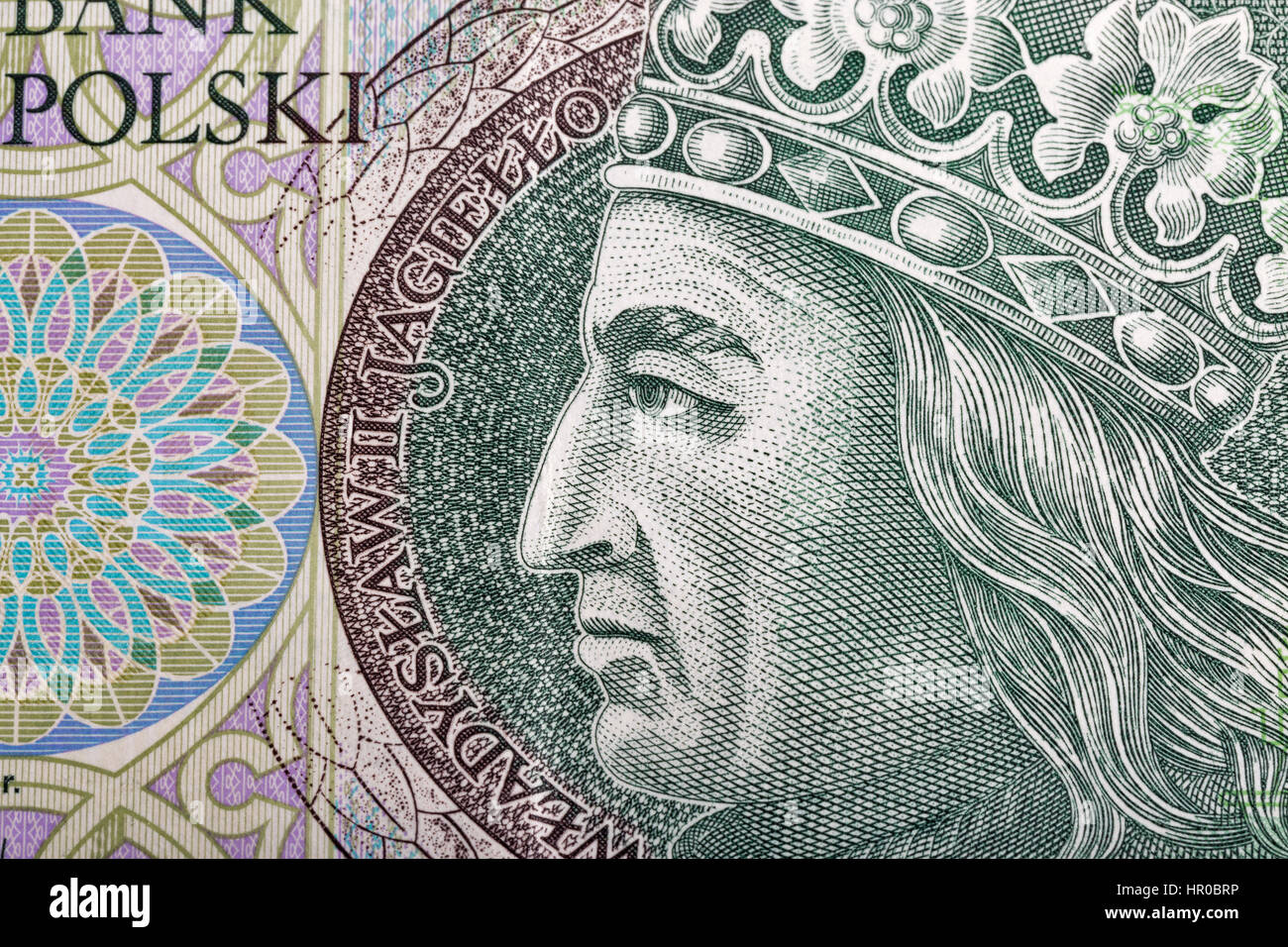 Il polacco denaro bill cento zloty macro con il ritratto del re di Polonia Wladyslaw II Jagiello. Foto Stock