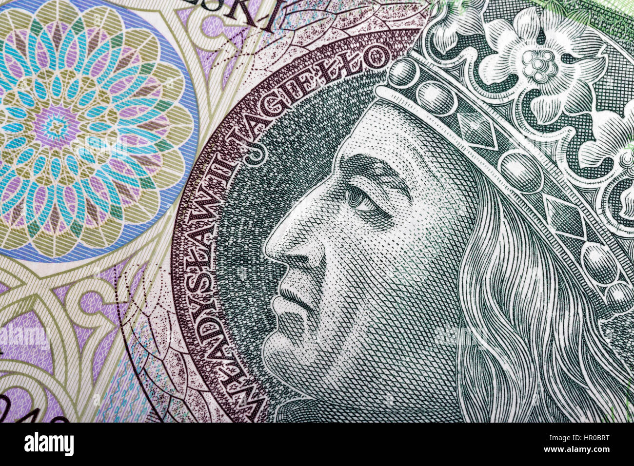 Il polacco denaro bill cento zloty macro con il ritratto del re di Polonia Wladyslaw II Jagiello. Foto Stock