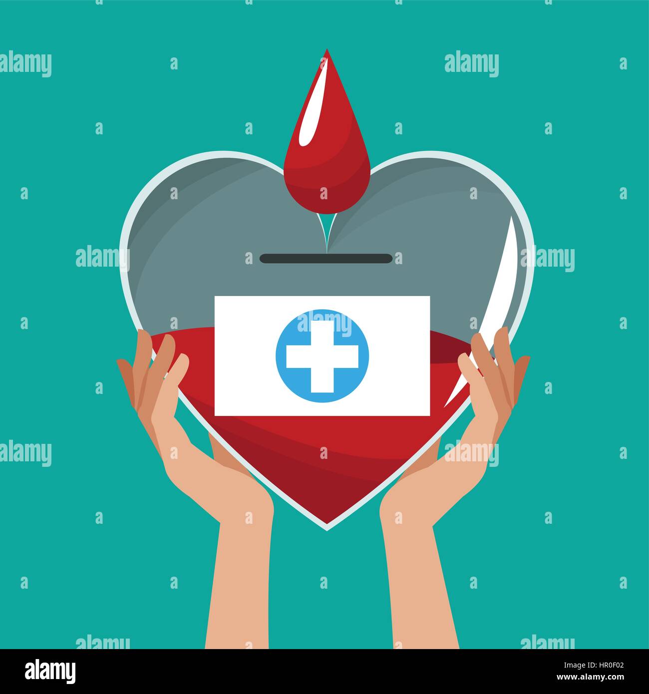 Mani che tengono il vetro del cuore donare sangue Illustrazione Vettoriale