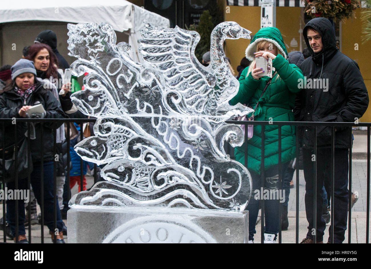 Toronto, Canada. Il 25 febbraio, 2017. La gente visita il dodicesimo Bloor-Yorkville Icefest a Toronto in Canada, Feb 25, 2017. Credito: Zou Zheng/Xinhua/Alamy Live News Foto Stock