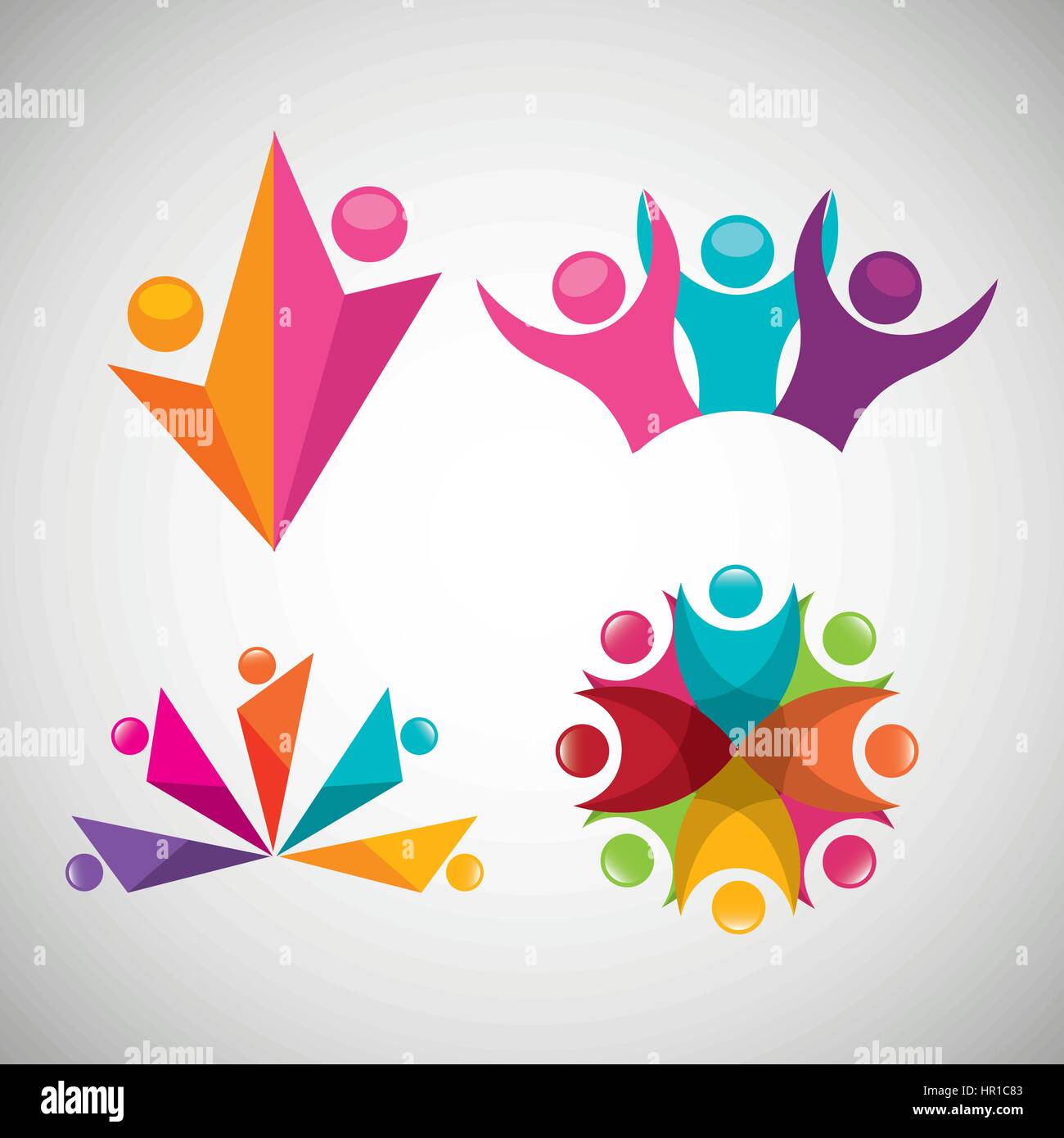 Impostare le persone silhouette icona colori Illustrazione Vettoriale