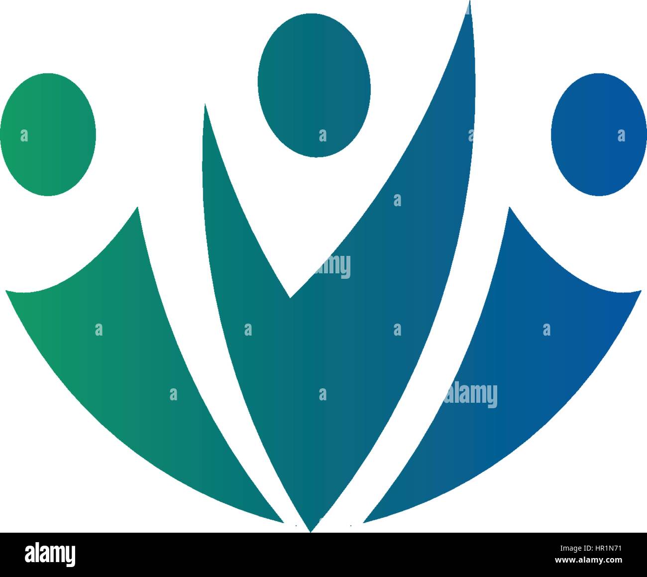Abstract isolato di colore blu e verde gruppo di tre persone logo su sfondo bianco illustrazione vettoriale. Illustrazione Vettoriale