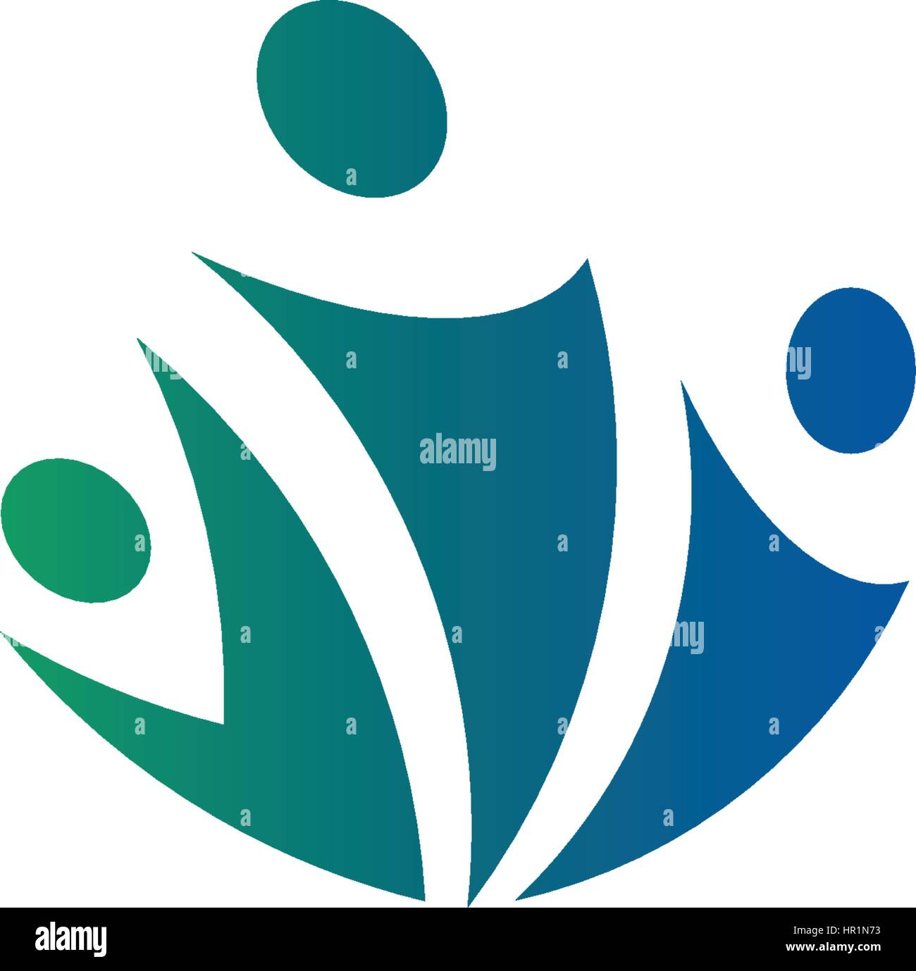 Abstract isolato di colore blu e verde gruppo di tre persone logo su sfondo bianco illustrazione vettoriale. Illustrazione Vettoriale