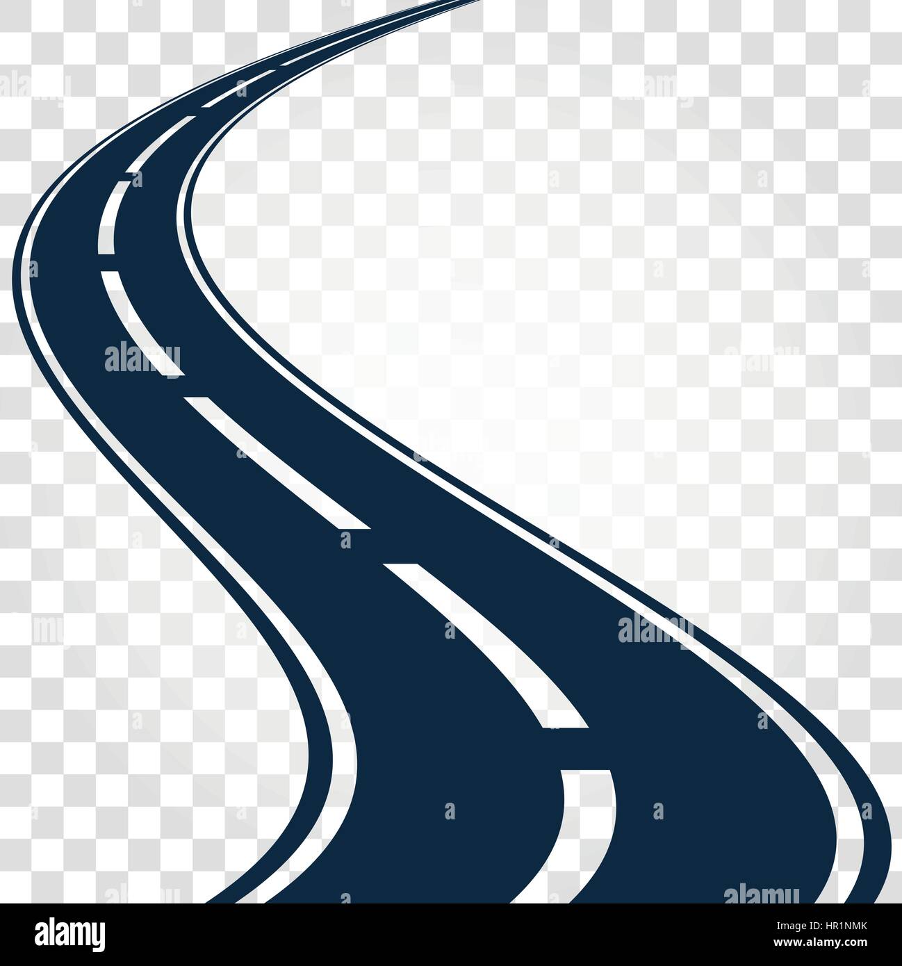 Isolato di colore nero di autostrada o di strada con marcature di divisione su sfondo bianco illustrazione vettoriale Illustrazione Vettoriale