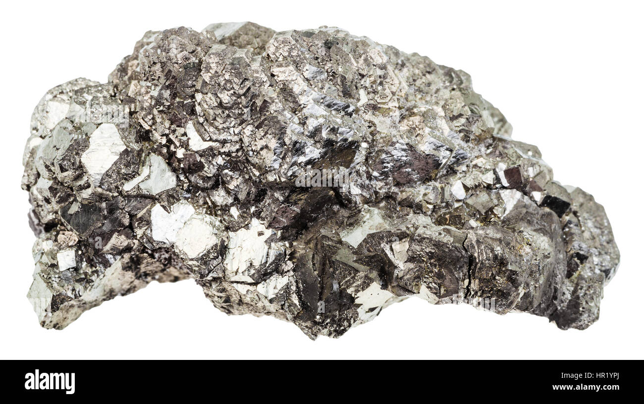 Le riprese in modalità macro della collezione geologica minerale - marcasite naturale di pietra bianca (pirite di ferro) isolato su sfondo bianco Foto Stock