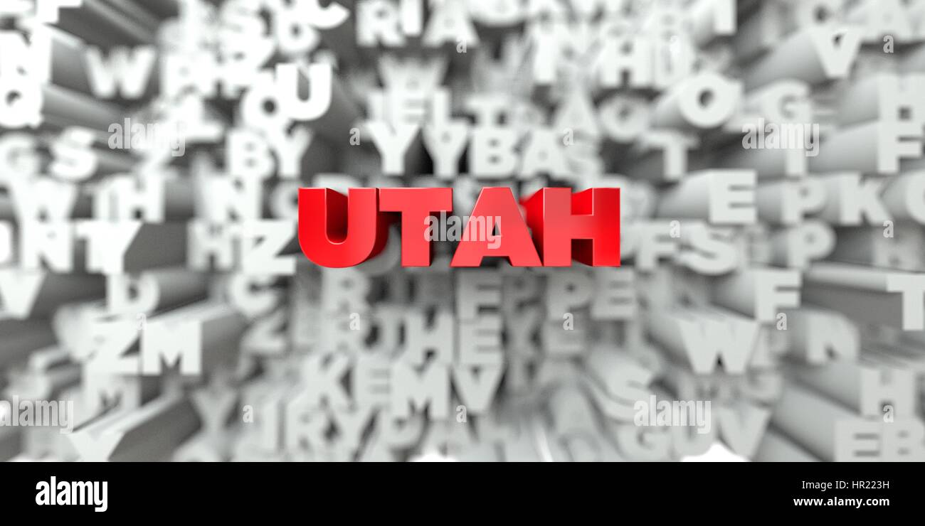 UTAH - testo rosso su sfondo tipografia - 3D reso Royalty free stock foto. Questa immagine può essere utilizzata per un sito online banner o un po di stampa Foto Stock