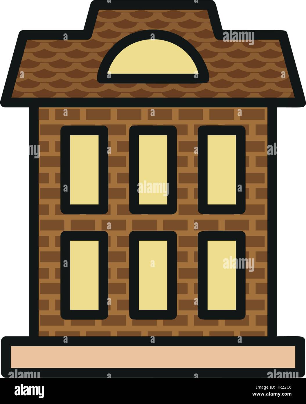 Isolato di color marrone di bassa altezza di casa comunale in lineart icona di stile, elemento urbano di edificio architettonico illustrazione vettoriale. Illustrazione Vettoriale