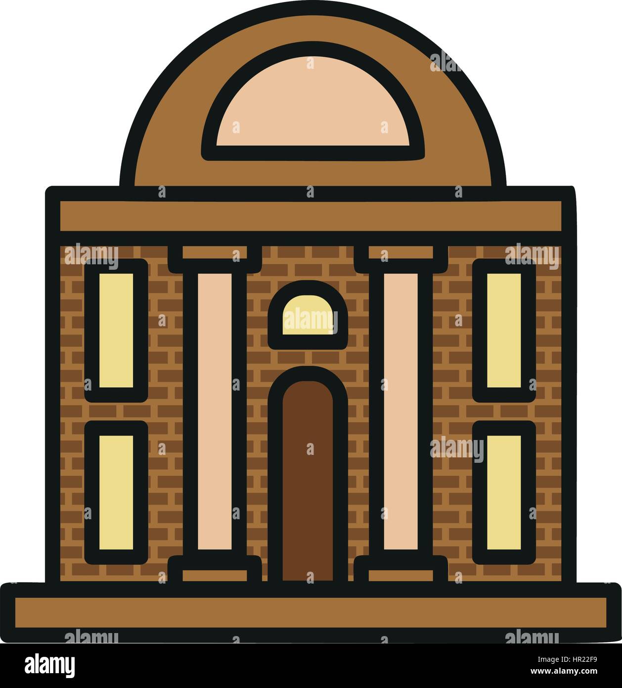 Isolato di color marrone di bassa altezza di casa comunale in lineart icona di stile, elemento urbano di edificio architettonico illustrazione vettoriale. Illustrazione Vettoriale