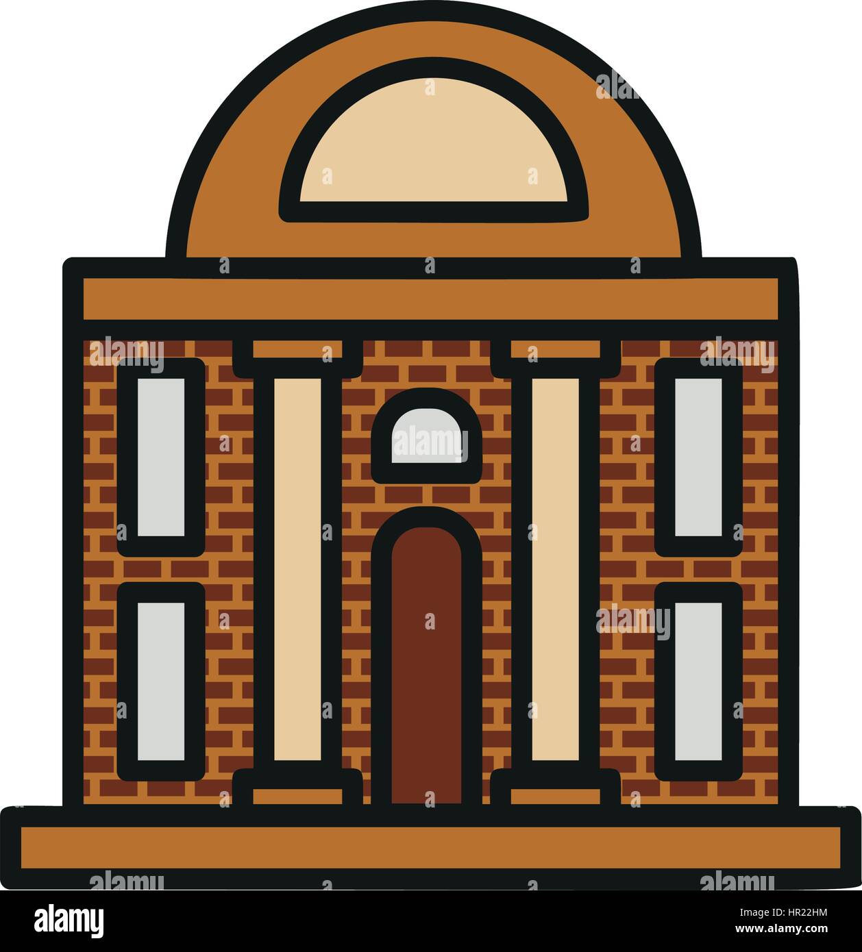 Isolato di color marrone di bassa altezza di casa comunale in lineart icona di stile, elemento urbano di edificio architettonico illustrazione vettoriale. Illustrazione Vettoriale