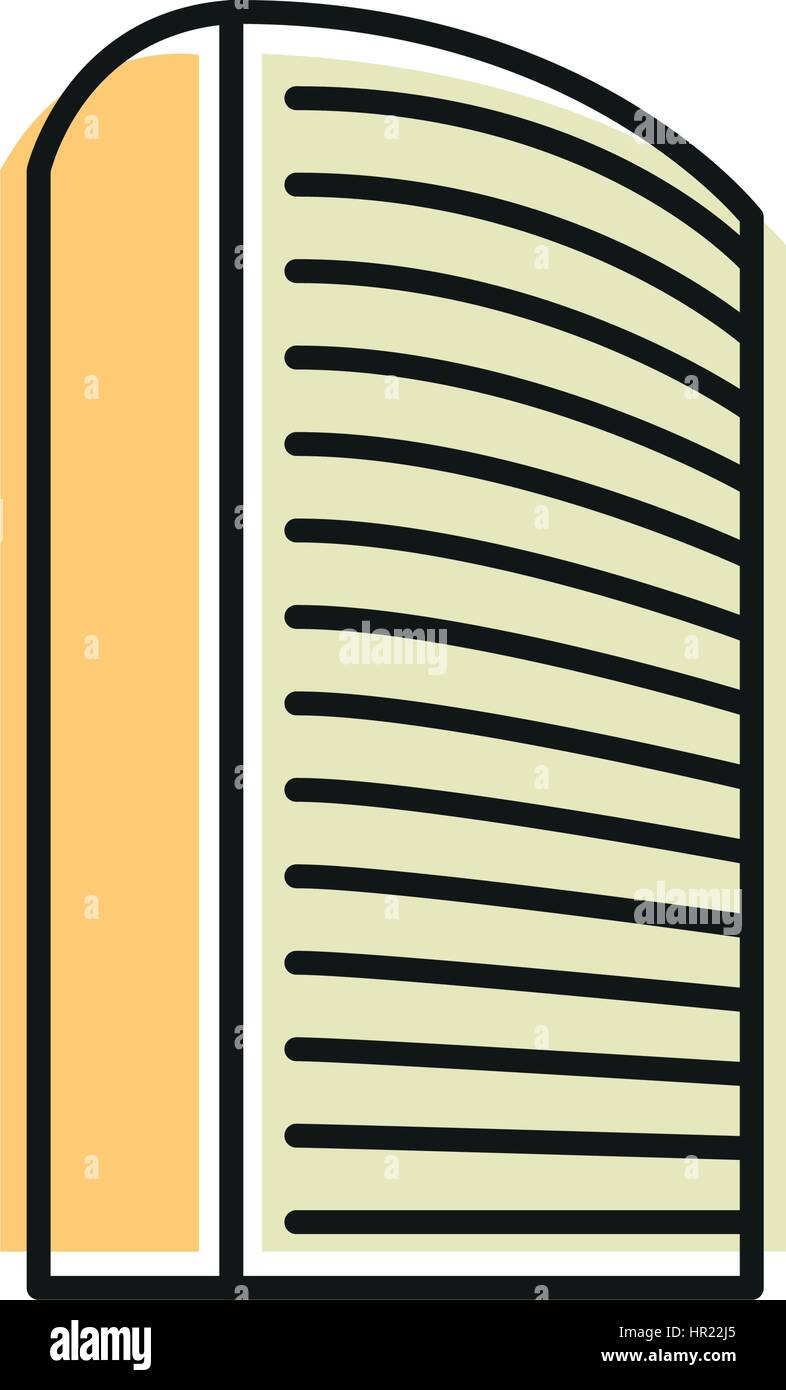 Isolato di colore giallo grattacielo in lineart icona di stile, elemento urbano di edificio architettonico illustrazione vettoriale. Illustrazione Vettoriale