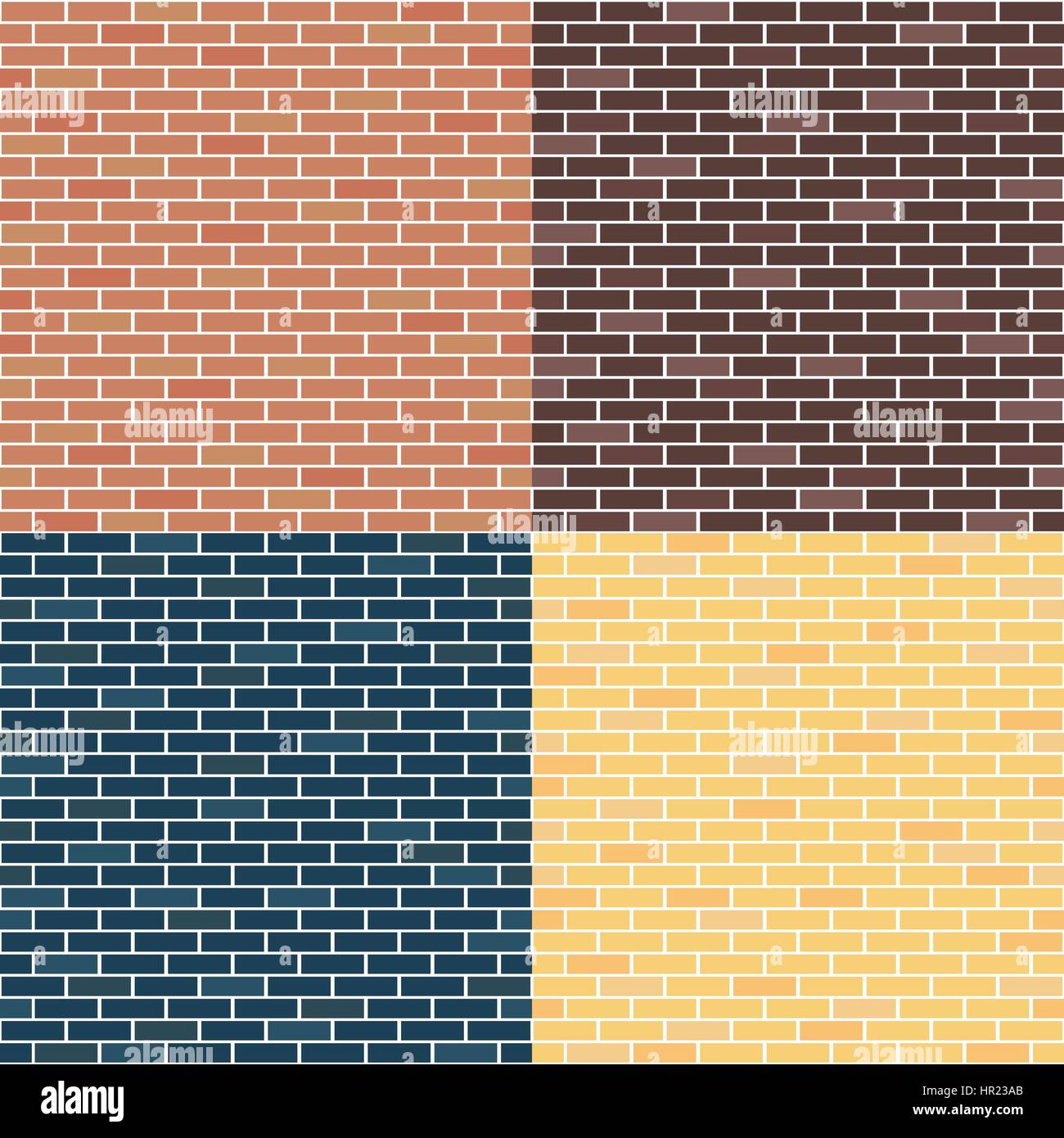 Diversi tipi di pareti in mattoni. Sfondo di muri di mattoni. rosso, giallo, blu, marrone. Modello senza giunture. Vintage e confortevole. Per gli sfondi, textu Illustrazione Vettoriale