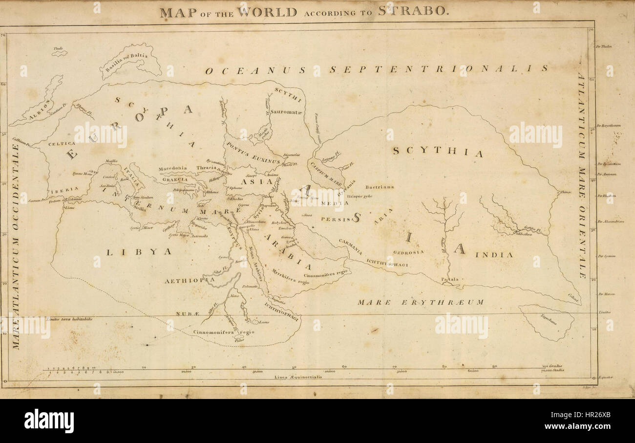 Playfair, principale. Mappa del mondo Secondo Strabone. 1814 Un Foto Stock