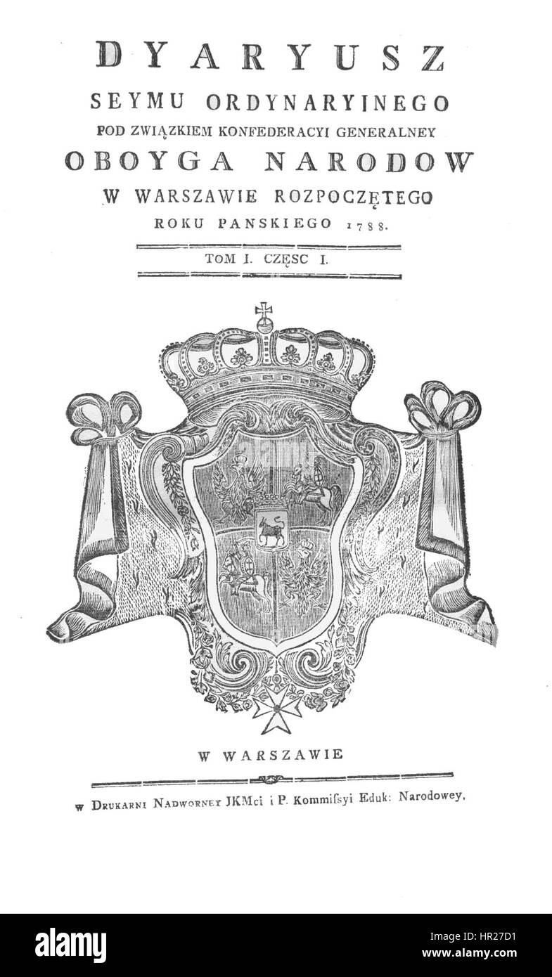 Il Sejm polacco del 1788-1792 fu un periodo significativo nella storia polacca, segnato dalla riforma legislativa, dalla lotta politica e dagli sforzi per rafforzare la Confederazione polacco-lituana. Questa era ha aperto la strada a importanti cambiamenti politici nella regione. Foto Stock