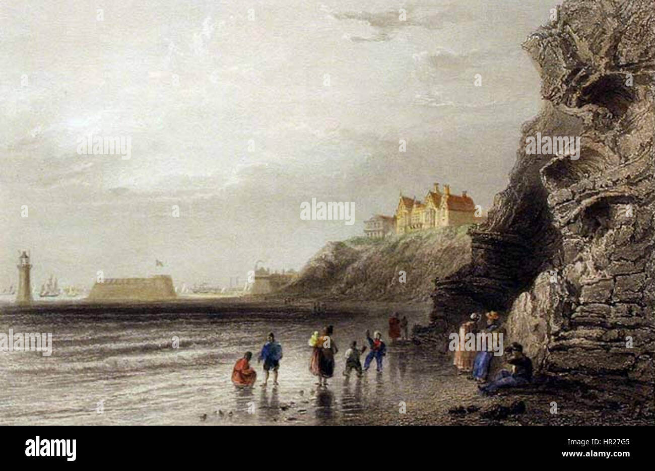 "New Brighton" è un dipinto che raffigura la città costiera di New Brighton, catturando il suo paesaggio marino e la vita quotidiana. Le opere d'arte riflettono l'atmosfera vivace di questa posizione britannica, conosciuta per la sua architettura vittoriana e il turismo sul mare. Foto Stock
