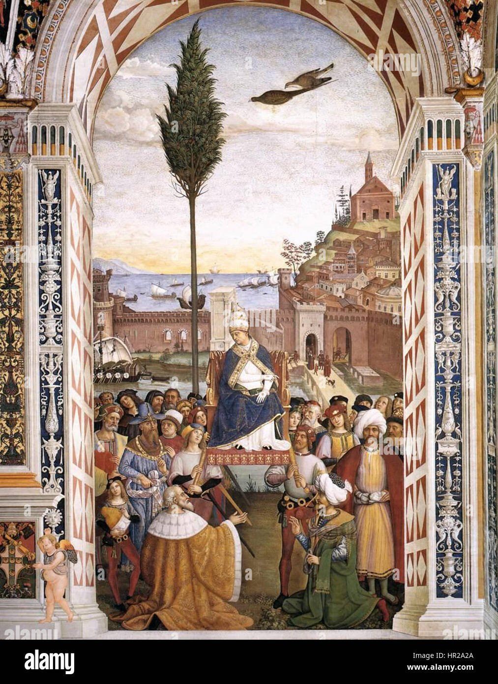 Pinturicchio - No. 10 - Papa Pio II arriva in Ancona - WGA17807 Foto Stock