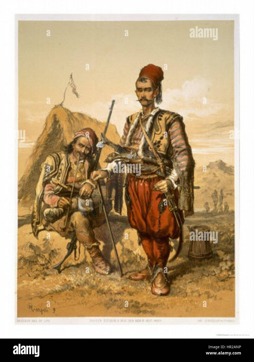 Questa opera d'arte di preziosi raffigura i soldati turchi dell'esercito ottomano, mostrando il loro abbigliamento militare e il loro significato storico durante il XIX secolo. Riflette la natura dinamica delle forze militari ottomane. Foto Stock