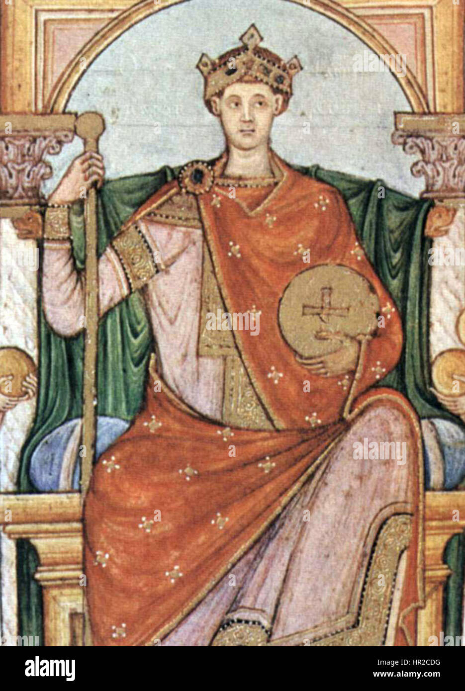Otto II, Sacro Romano Imperatore, in un'illustrazione di Meister des Registrum Gregorii, circa 985. Foto Stock