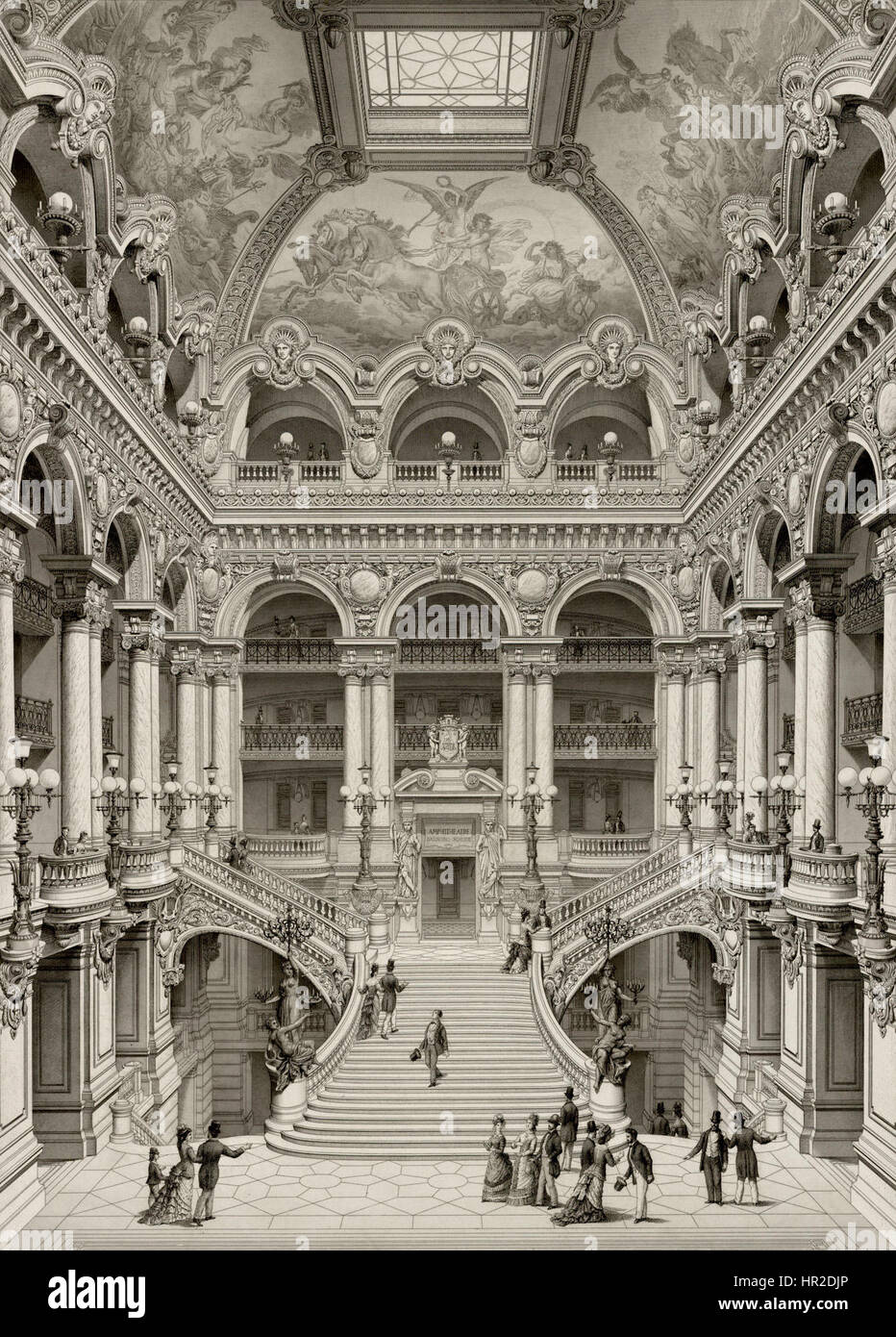 Palais Garnier Grand Escalier d'Honneur - Garnier 1880 vol2 piastra8 Foto Stock