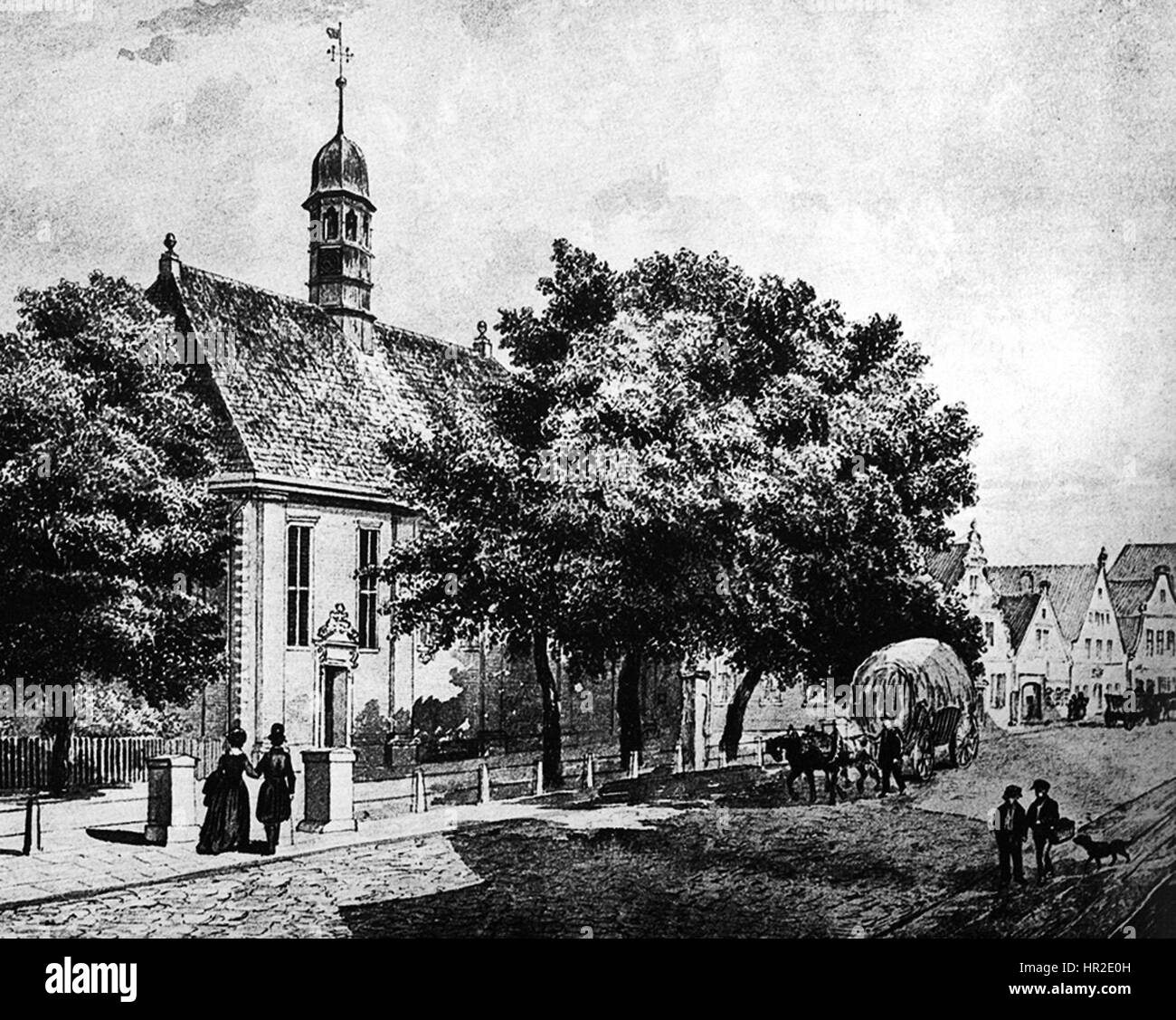 La Paulikirche di Brema, raffigurata nel dipinto di Christian Grabau del 1872, illustra la bellezza architettonica di questa storica chiesa. L'opera d'arte cattura la grandezza e il design dettagliato della chiesa, concentrandosi sulle sue caratteristiche intricate e sul paesaggio circostante. Il dipinto serve come testimonianza del patrimonio architettonico di Brema, mettendo in mostra lo stile architettonico del XIX secolo e l'importanza delle strutture religiose nella città. Foto Stock