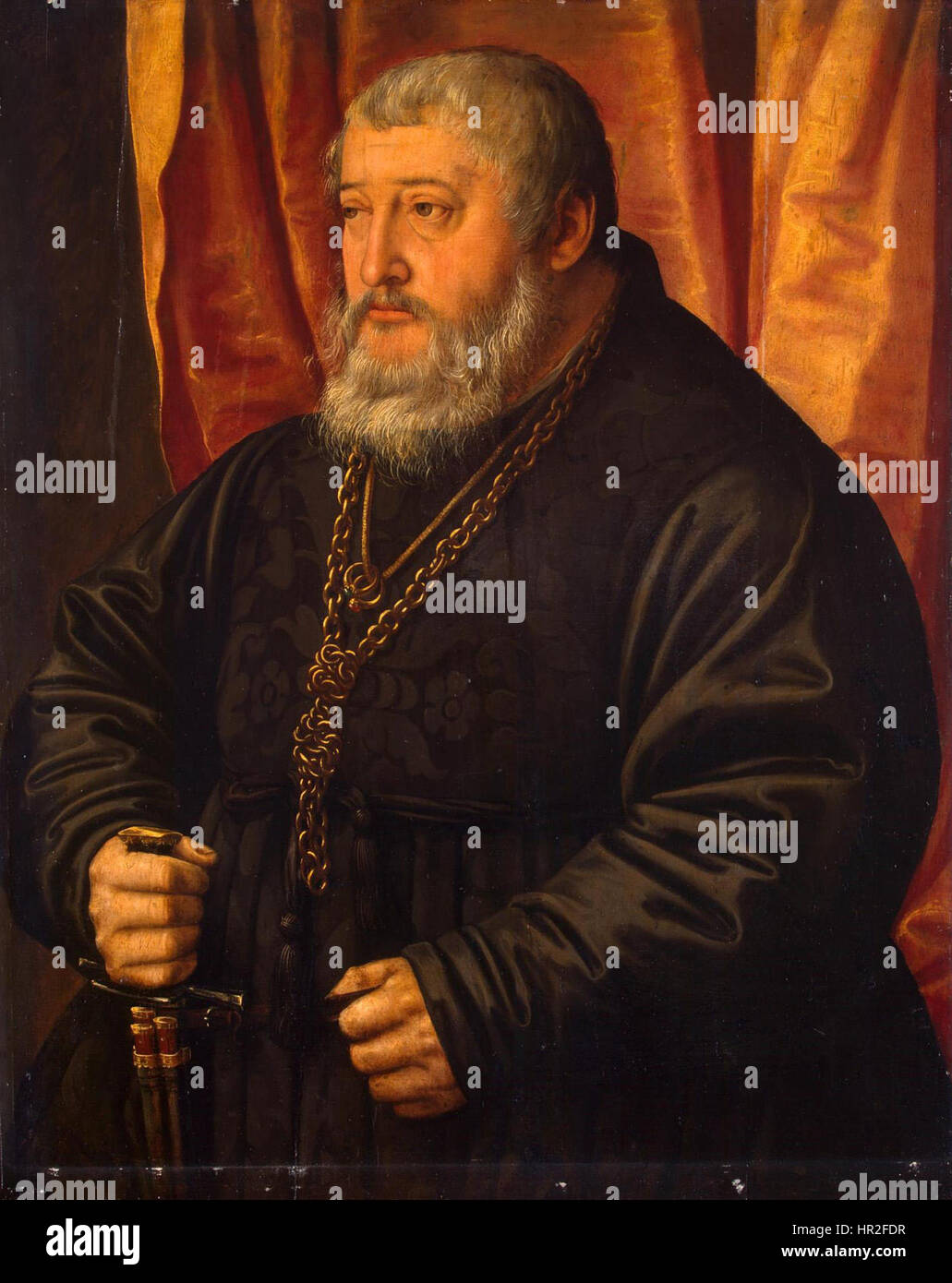 Ritratto del conte palatino Ottheinrich, un nobile tedesco del XVI secolo, in una pittura a olio su tavola di Georg Pencz, un artista tedesco, circa il 1550. Foto Stock