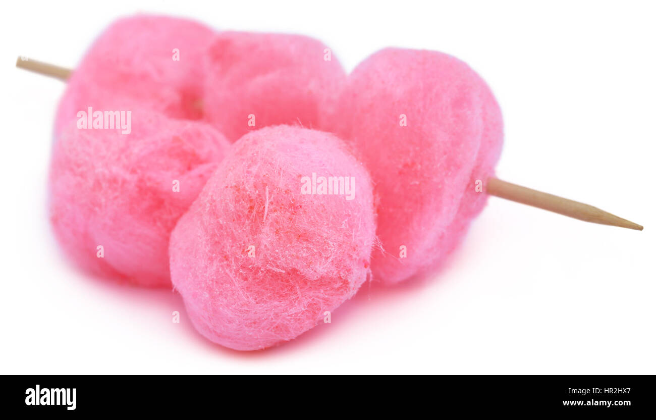 Caramella di cotone su sfondo bianco Foto Stock