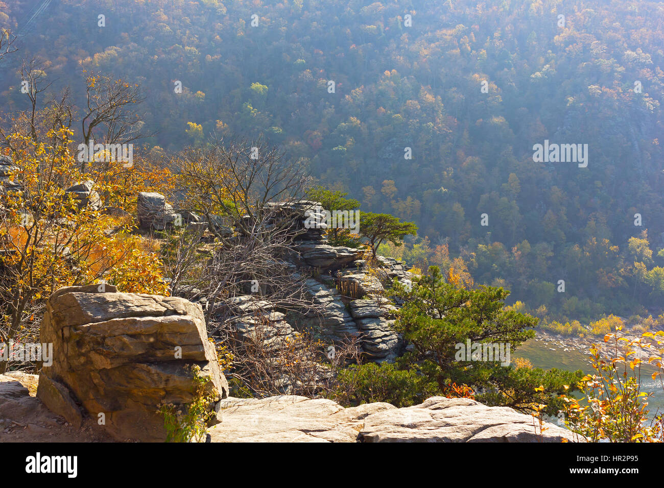 Scenic outlook a elevato punto di harpers Ferry national park in West Virginia, Stati Uniti d'America. harpers Ferry Parco in autunno. Foto Stock