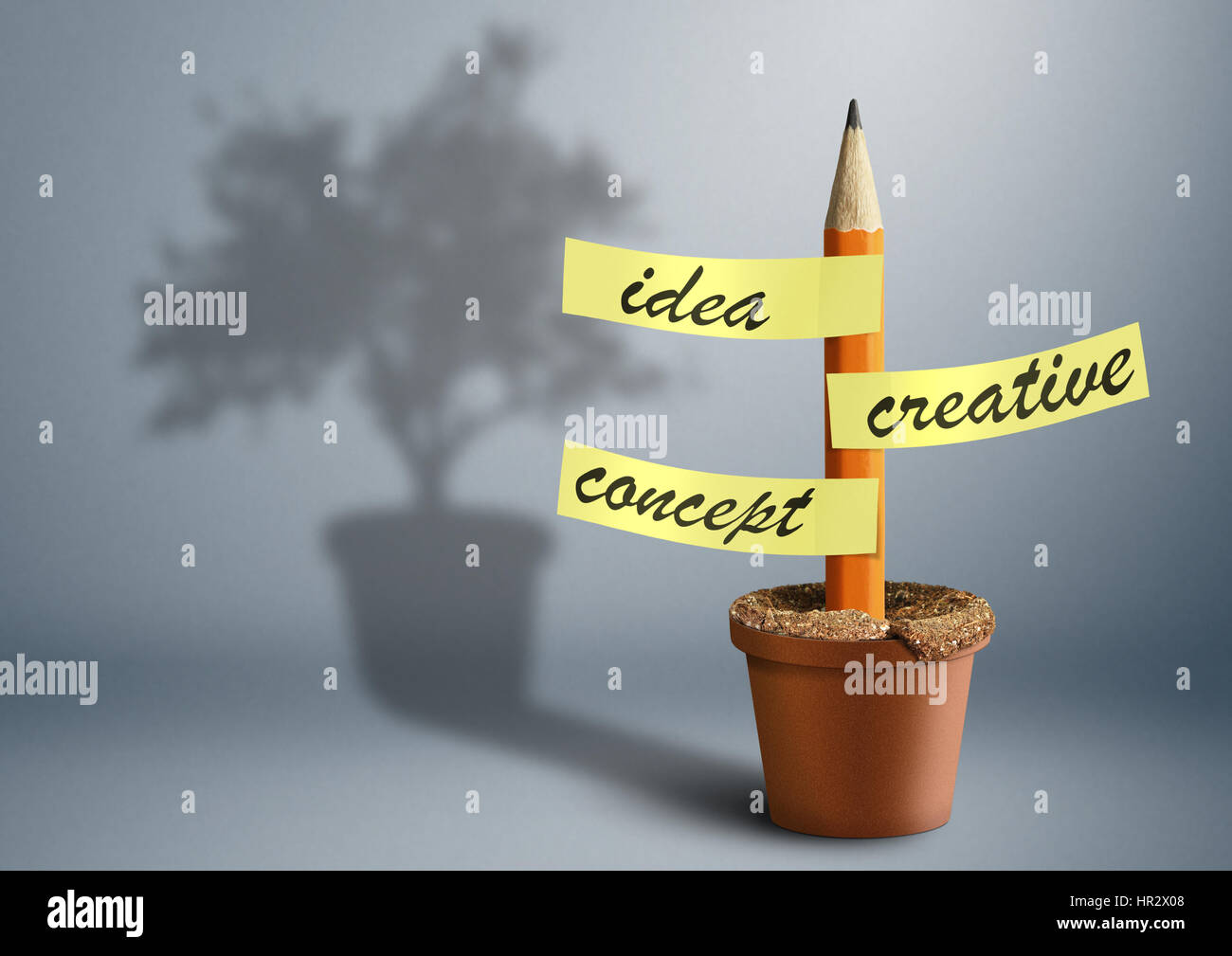 Idea concetto creativo, matita con adesivi come albero Foto Stock