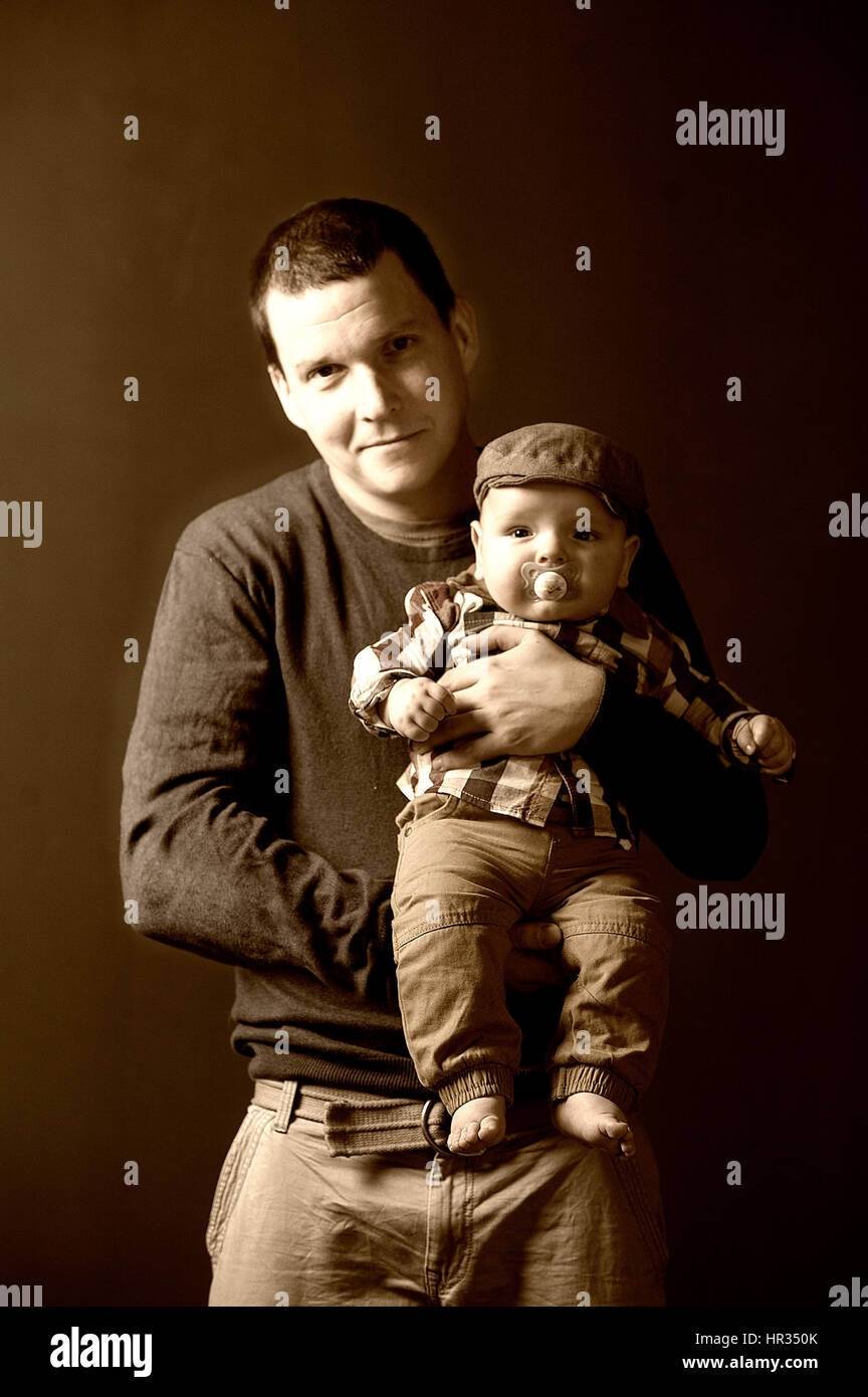 Close up ritratto di baby boy e padre Foto Stock