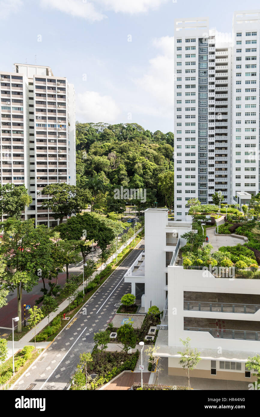 Giardini sul tetto in funzione nuovo pubblico HDP appartamenti in Singapore. Foto Stock