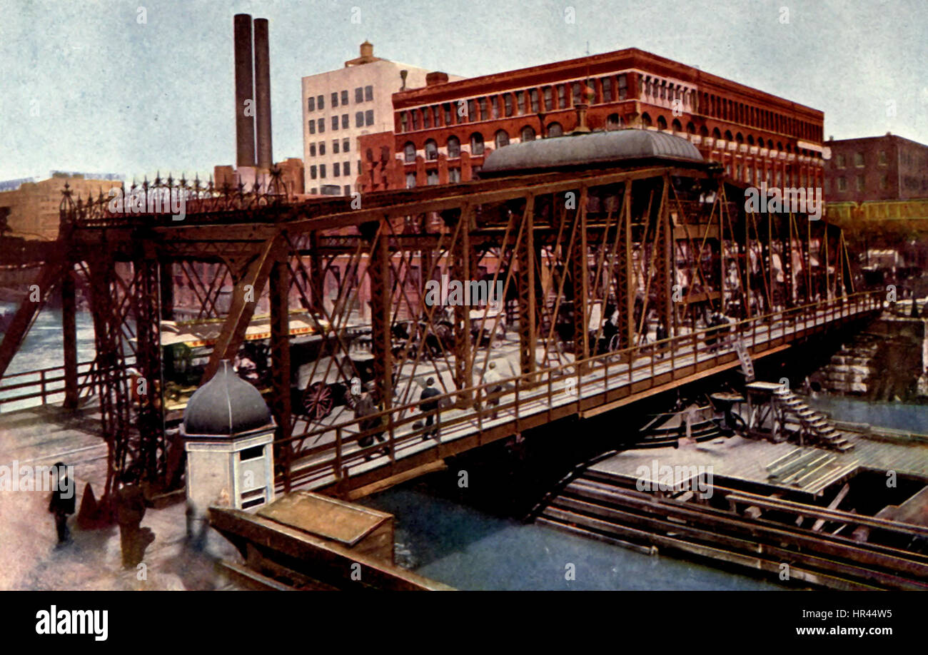 Madison Street Bridge, Chicago, Illinois, circa 1907 Foto Stock