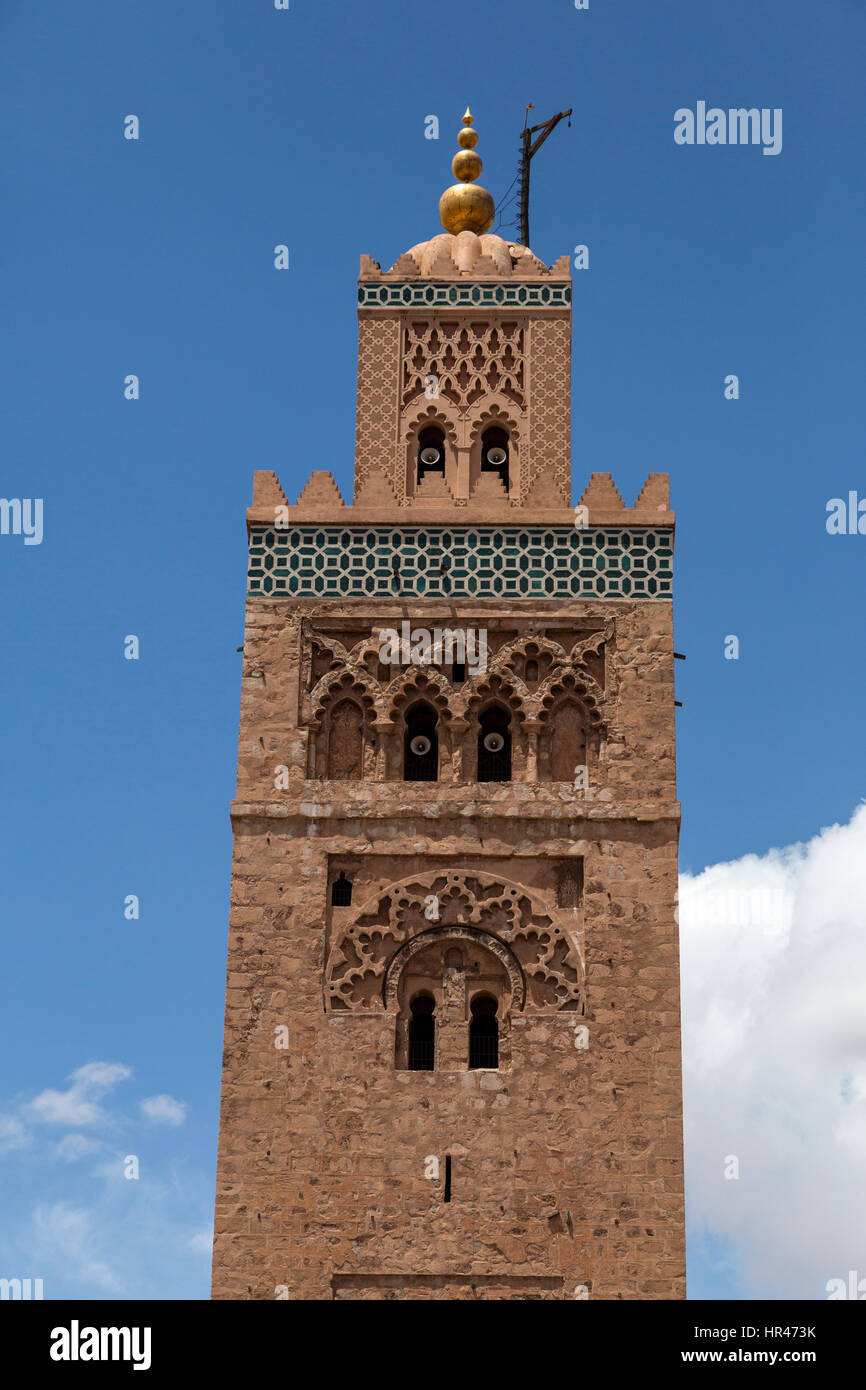 Marrakech, Marocco. Minareto di Koutoubia, 12th. Secolo. Foto Stock
