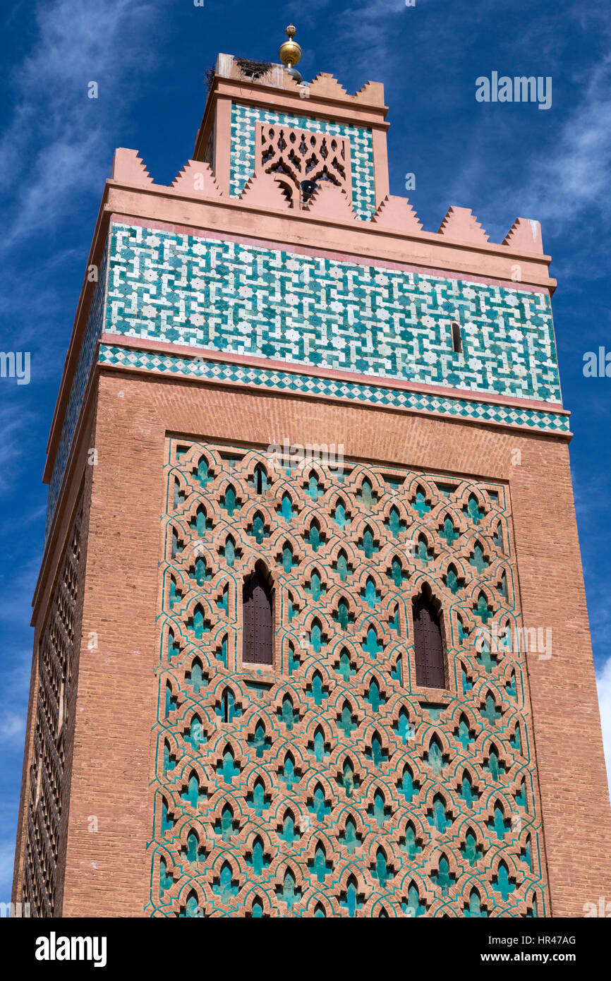 Marrakech, Marocco. Il minareto di Moulay El Yazid moschea. Foto Stock