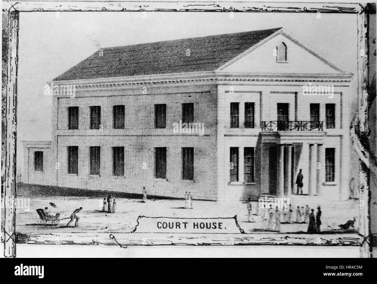 Il "vecchio tribunale" di Paul Emmert raffigura l'edificio storico che servì come centro degli affari legali nel XIX secolo. Il dipinto si concentra sulle caratteristiche architettoniche e sul significato del tribunale nello sviluppo del diritto e della governance. Si tratta di un importante pezzo storico che riflette il ruolo civico di tali edifici nella formazione di una comunità. Foto Stock