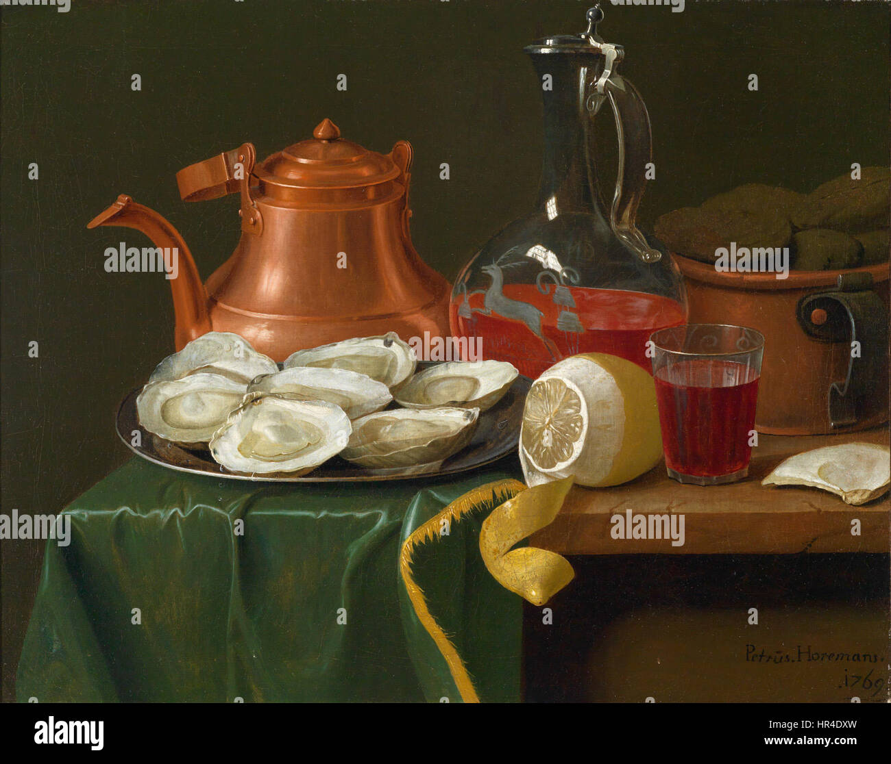 Peter Jacob Horemans Stillleben mit Austern und Limone 1769 Foto Stock