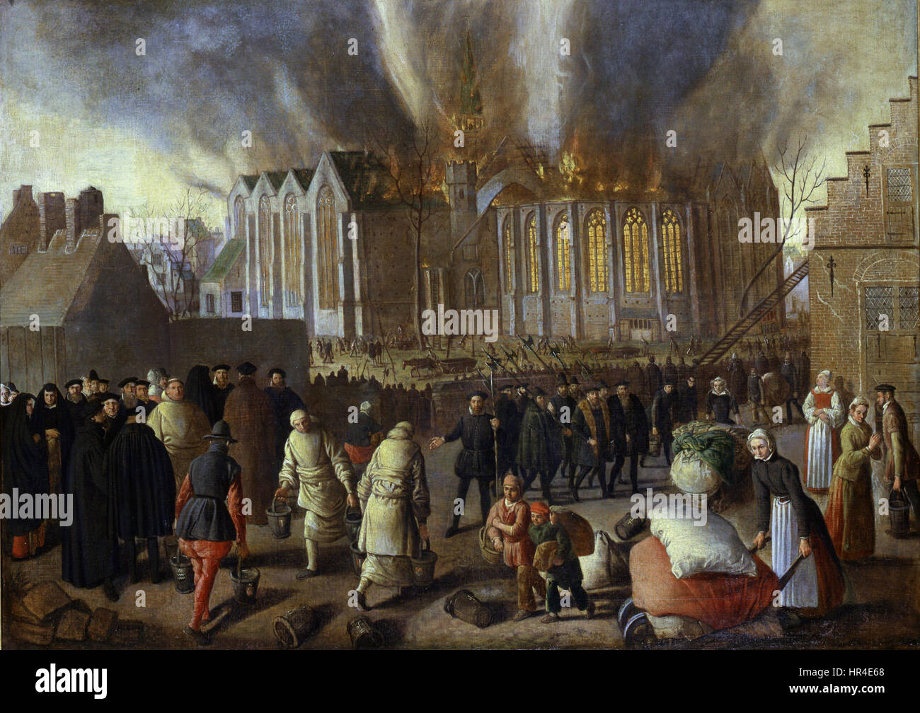 Nieuwkerk a Dordrecht sul fuoco nel 1568 da Jan Doudijn Foto Stock
