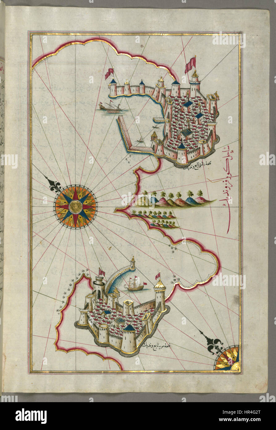 Piri Reis - Mappa della costa da Muggia a Trieste - Walters W658181B - Pagina completa Foto Stock