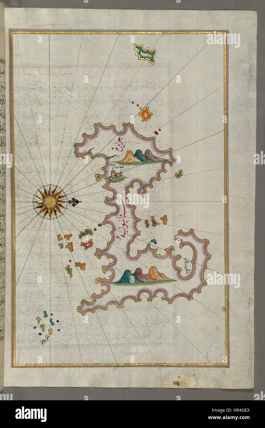 Piri Reis - Mappa dell'isola di Istanbul - Walters W658344B - Pagina completa Foto Stock