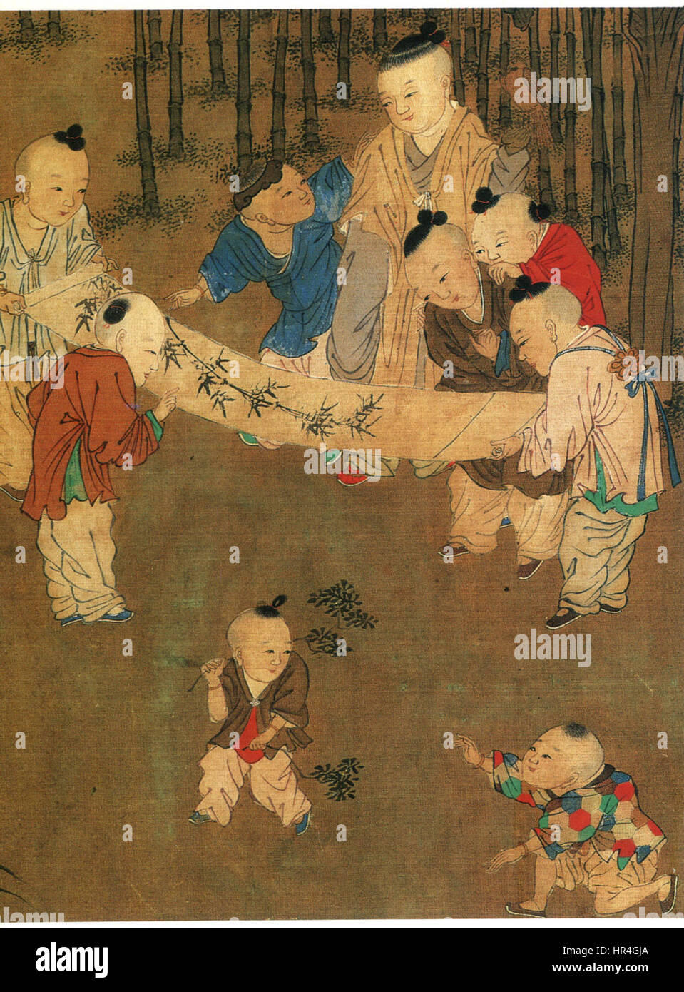 Un centinaio di bambini nella molla lunga2 Foto Stock