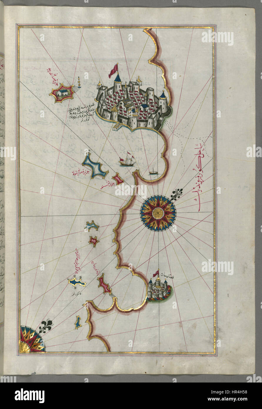 Piri Reis - Mappa del litorale da Rovigno per quanto riguarda la fortezza di Porec - Walters W658174B - Pagina completa Foto Stock