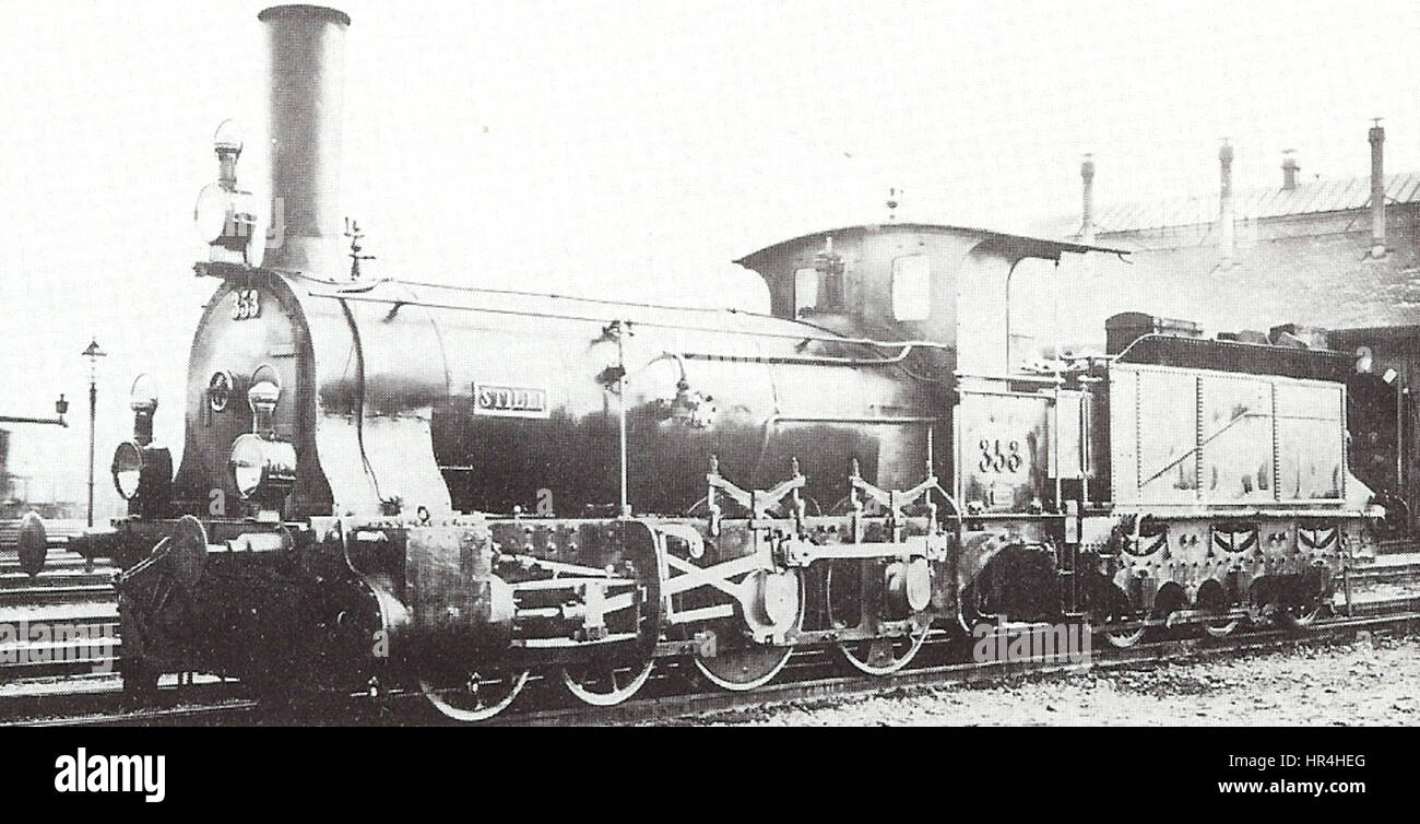 Una locomotiva a vapore del tipo NOB D 2/4, numero 353, costruita dalla Nordostbahn, da Georg Wilhelm Hecklau, un fotografo tedesco, tra il 1895 e il 1903. Foto Stock