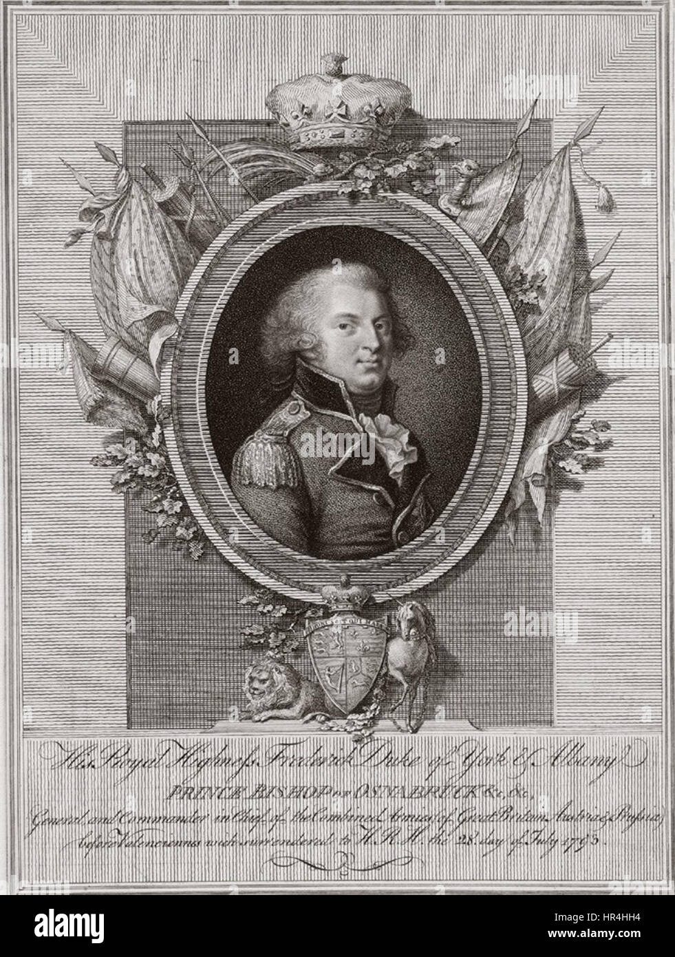 Un ritratto del principe Federico, duca di York e Albany, che era il secondo figlio di re Giorgio III. Noto per la sua carriera militare e il coinvolgimento nella politica britannica, ebbe una significativa influenza all'inizio del XIX secolo. Foto Stock